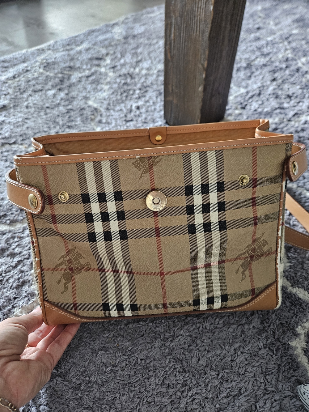 Burberry Beige Vintage Check Leather Trim Satchel - Picture 11 of 12
